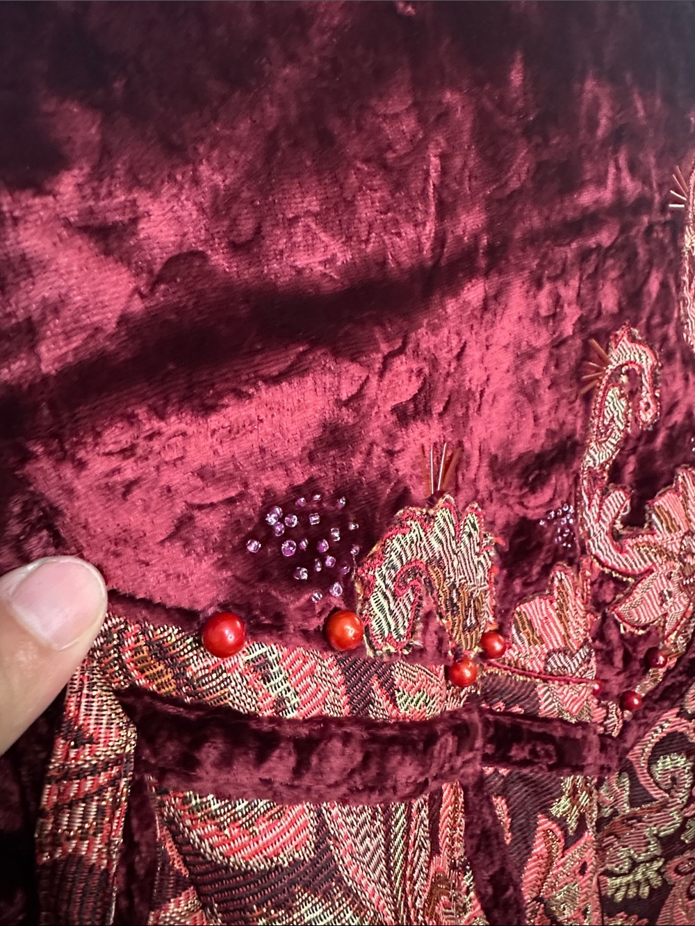 SANDY STARKMAN Burgundy Velvet Paisley Embellished Blazer - Picture 8 of 8